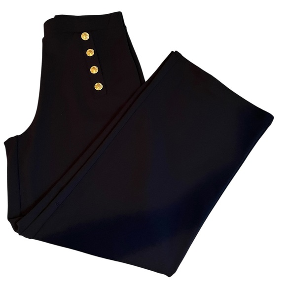 H&M medium dark navy blue high waist wide leg sailor front pants with stretch - Picture 6 of 11